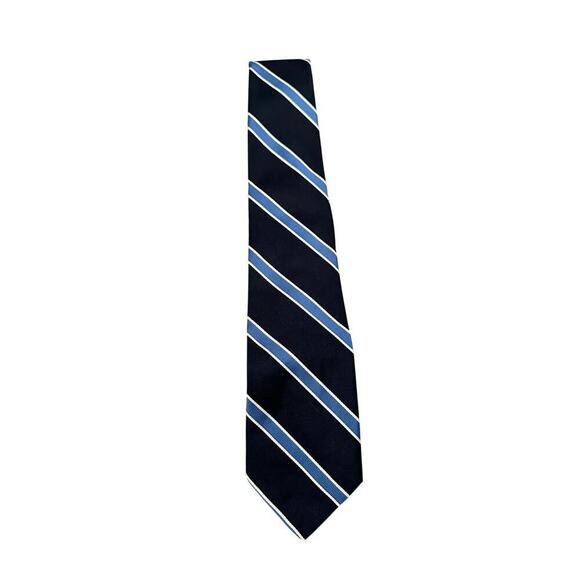 Polo Ralph Lauren Men's Navy & Light Blue 100% Silk Stripe Open Tie - Picture 1 of 6